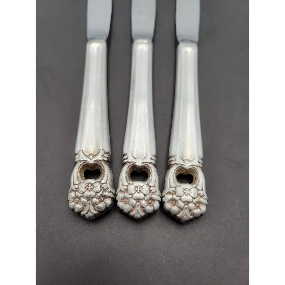 1847 Rogers Bros ETERNALLY YOURS Silverplate Set of 3 Hollow Dinner Knives Vtg